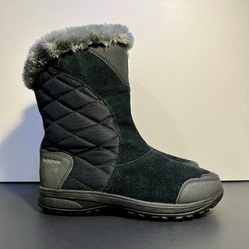 Womens COLUMBIA Ice Maiden II Black Waterproof Winter Faux Fur Boots / Size 6